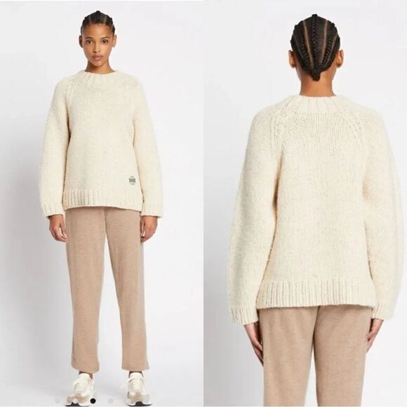 Tory Sport Sweaters - Tory Burch Speckled Hand Knit Wool Cotton Cream Dress Sweater Cowl Size M